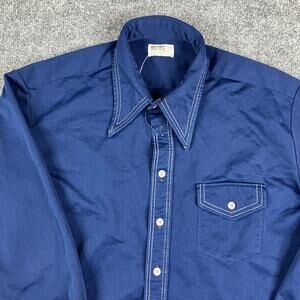 Montgomery Ward Shirt Mens XL‎ Navy Western Solid Pearl Snap Cowboy